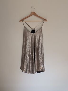 bishop + young Metallic Silver Plunging V-Neck Mini Dress